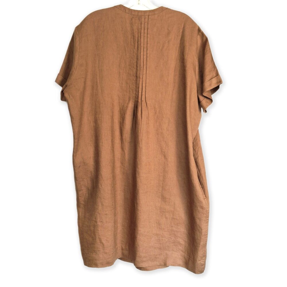 Quince NWT European Linen Short-Sleeve Swing Dress Golden Brown Pintuck Size XL - Picture 5 of 10
